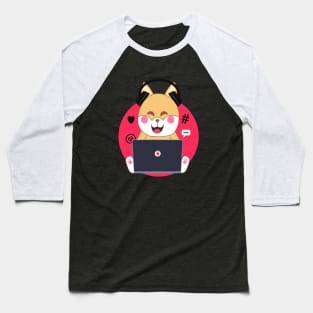 Kawaii shiba inu dog working from home Baseball T-Shirt